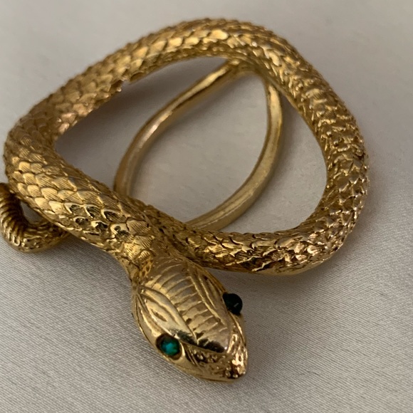 Accessories Vintage Golden Snake Scarf Ring Green Rhinestone Eyes